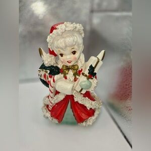 MCM Christmas Angel NAPCO ‘Shopper Girl’ Spaghetti Trim Figurine Vintage 1950s